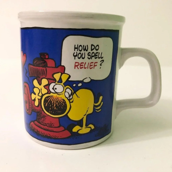 Vintage 1988 Grimmy Coffee Mug How Do You Spell Relief Cup Enesco Korea - Picture 10 of 11